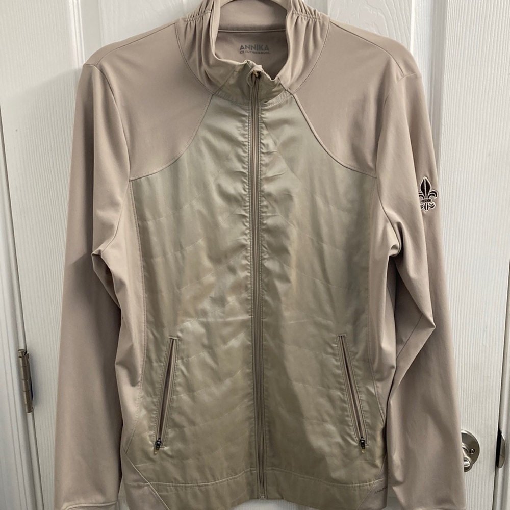 Women's ANNIKA CUTTER & BUCK Tan Lightweight Jacket Zip Up Size Large - Tee Off!